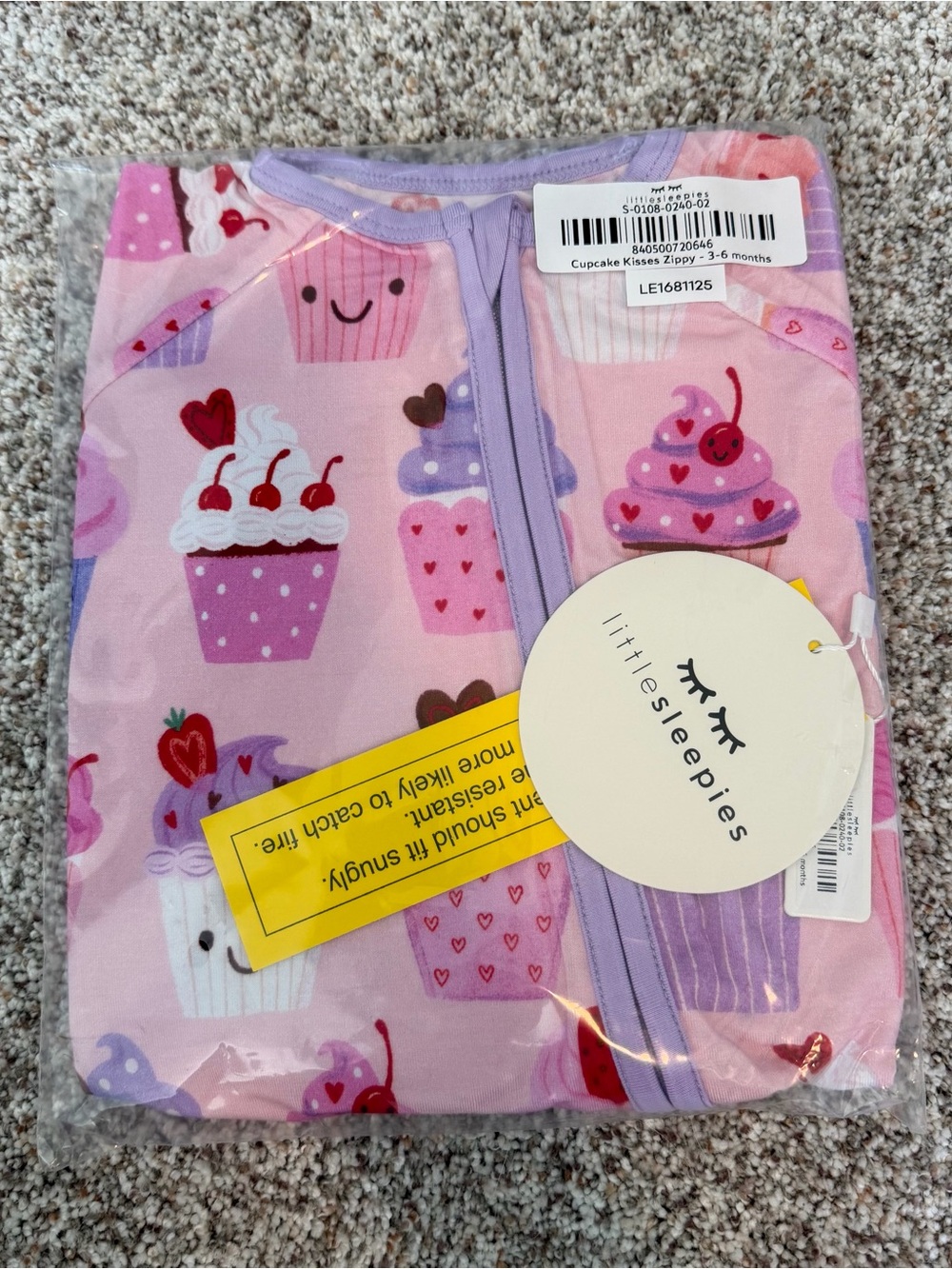 NWT 3-6M Little Sleepies Cupcake Kisses Pink and Purple Zippy - Picture 2 of 8